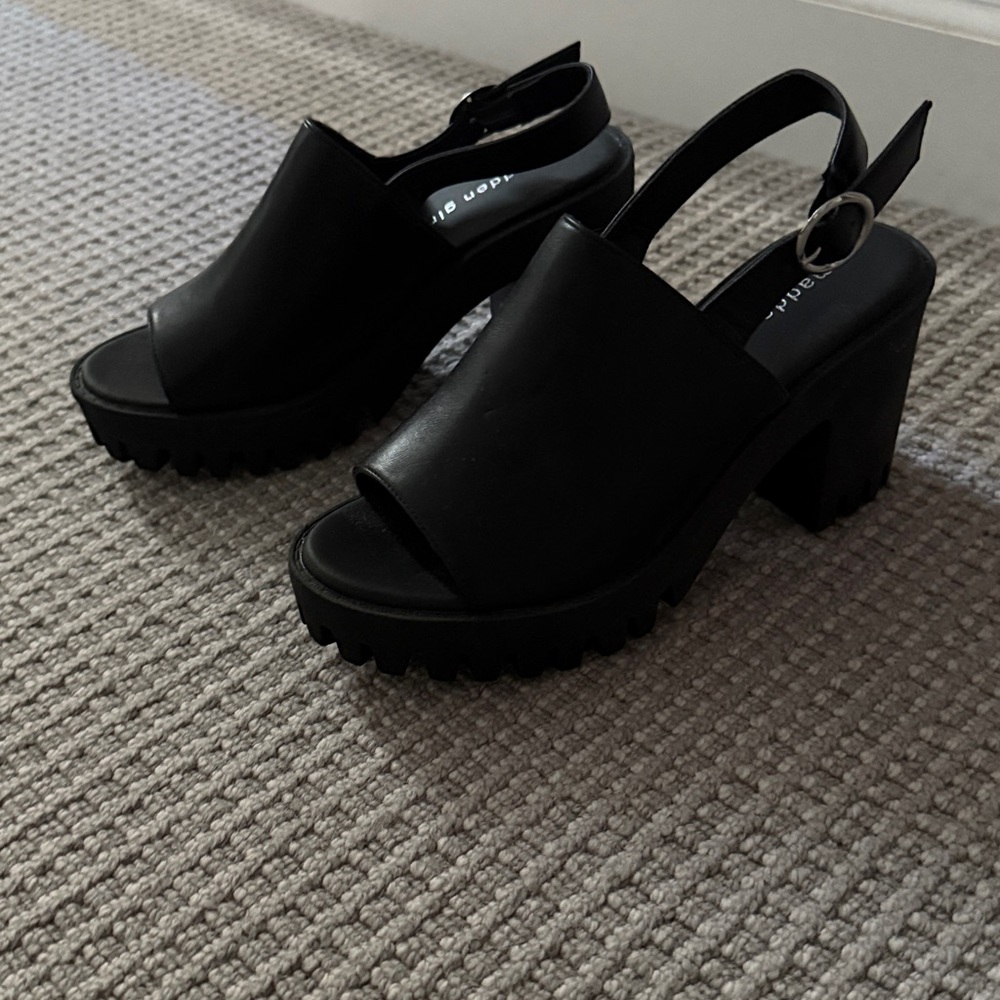 Madden Girl Black Chunky Heel Mules
